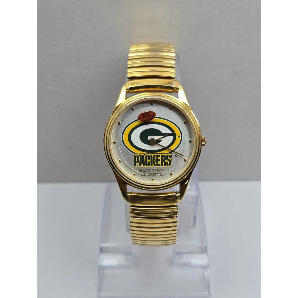 Vintage Sun Time Green Bay Packers NFL Football Seconds Quartz Watch New Battery